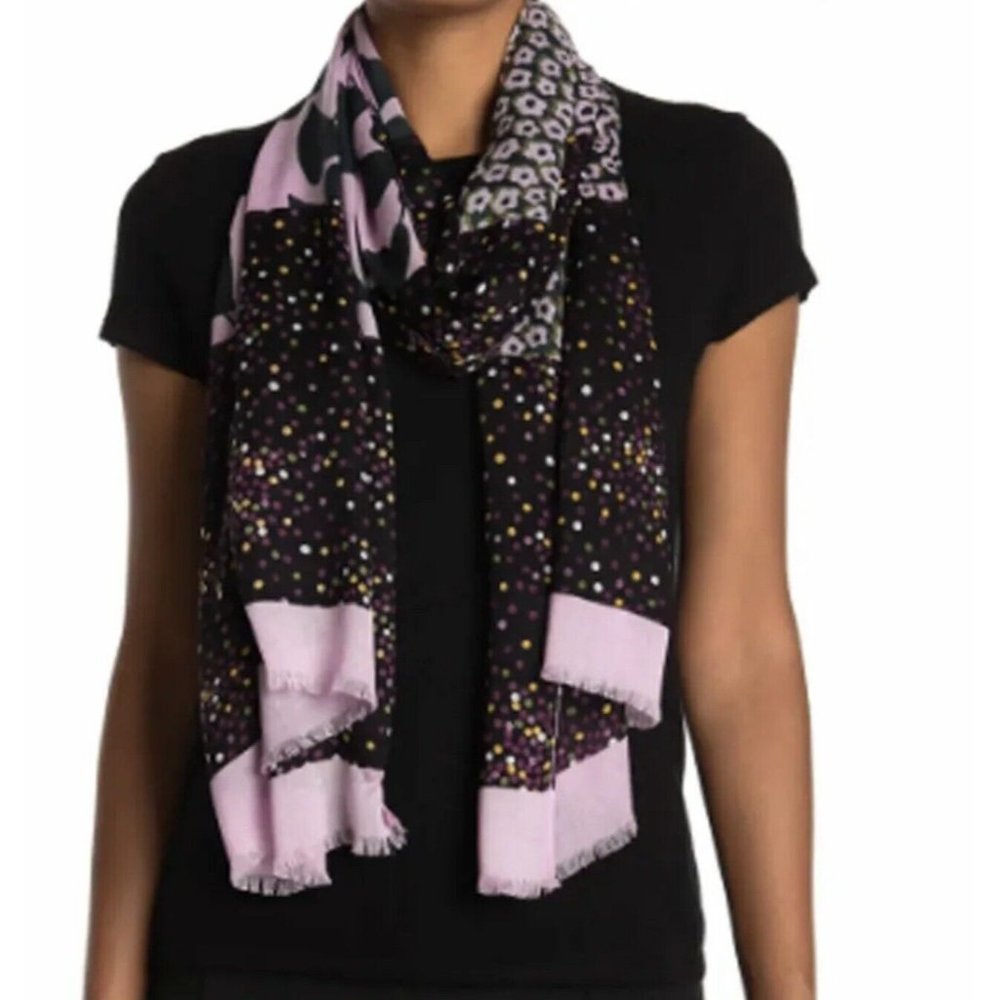 NWOT Kate Spade 25” x 76”  Allium Print Mix Oblong Scarf Eyelash Fringe MSRP:$88